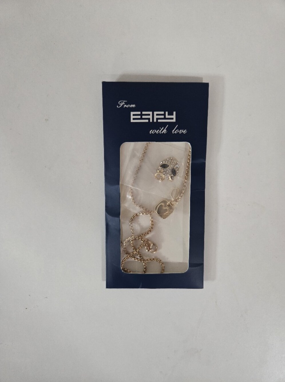 EFFY Gold Tone Rhinestone Panther Charm And Love Charm Necklace New in Box